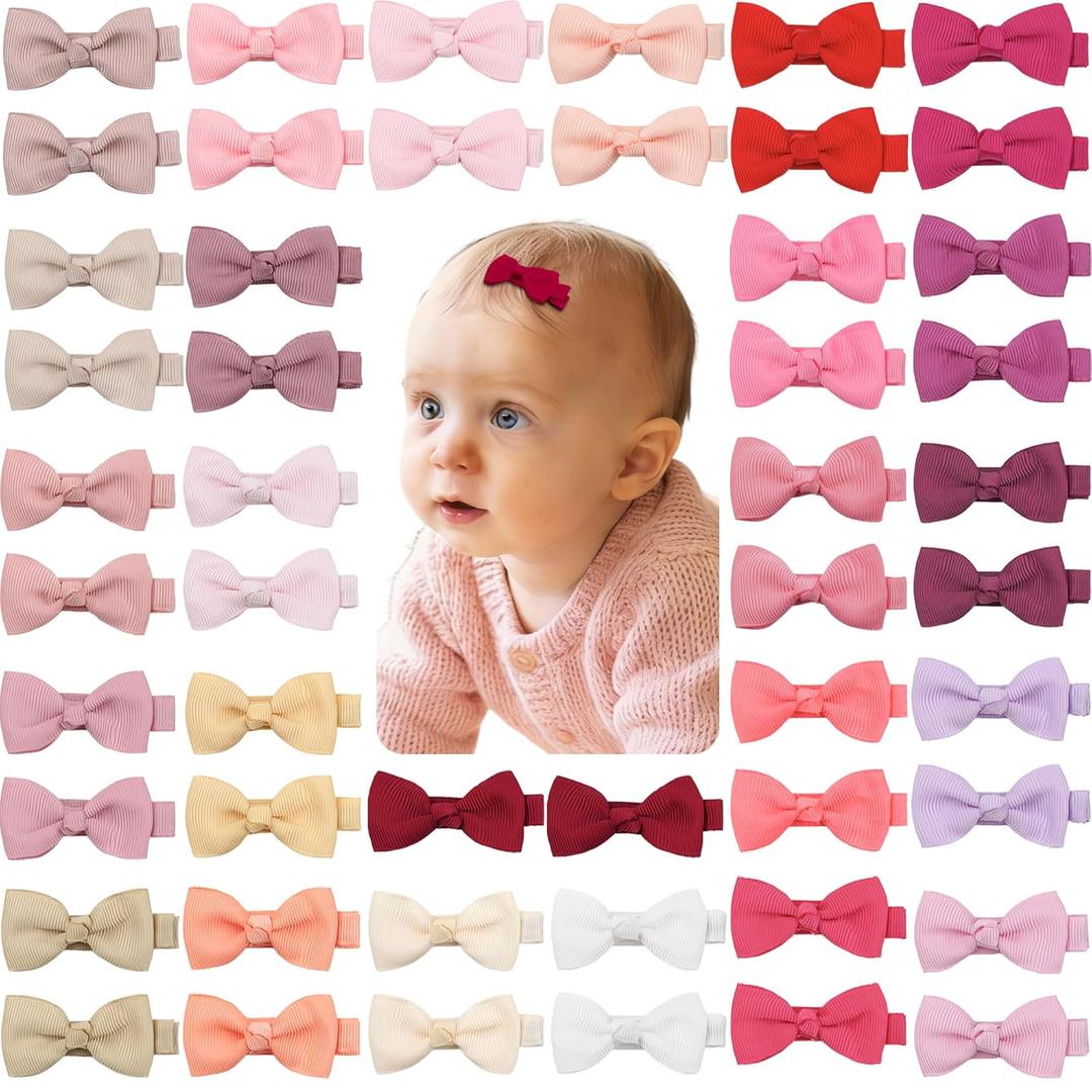 CELLOT Baby Girls Fully Lined Hair Bows Hair Pins, 2' Hair Bows, 50 Pieces/25 Pairs - Infants, Toddlers, Kids Hair Accessories in Pairs - Pink Bow Alligator Hair Clips