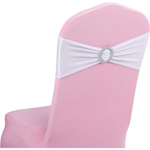 Peomeise 50pcs White Spandex Chair Sashes with Buckle Slider for Wedding, Party Decoration