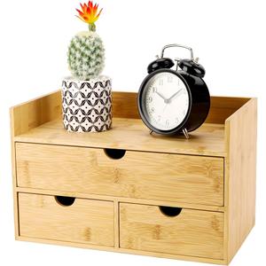 Bamboo Desk Organizer 3 Drawer with Shelf, Countertop Organizer with Drawers Makeup Storage Drawer 3 Drawers Tabletop Storage Organization Box Home Office Workspace