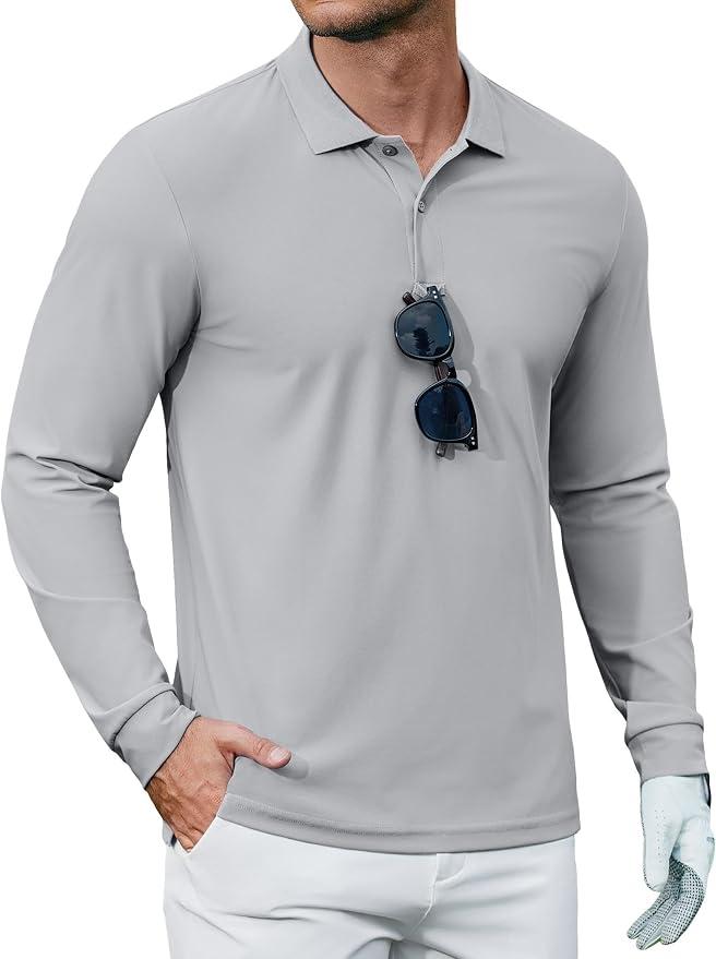COOFANDY Men's Long Sleeve Polo Shirts Moisture Wicking Golf Shirts Lightweight Athletic Collared Shirt, Small