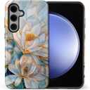 TAMEFOX Case for Samsung Galaxy S25 FE,Anti Drop Scratch Frosted Protective Cover Case for Women Girl-Glass Golden Flower