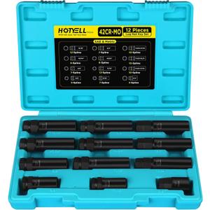 Spline Lug Nut Socket Set, 12-Piece Wheel Lock Removal Tool Kit, Universal 5/6/7/10/12 Spline Locking Lug Nut Master Keys, Cr-Mo Tire & Wheel Tools for Aftermarket Axle Nut