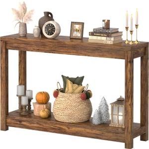 Besiost 47" Farmhouse Wood Entryway Table Narrow Console Table with Storage Behind Couch Sofa Table with Shelves Entryway Table with Open Storage, Easy Assembly, Rustic Brown, 47"*31.3