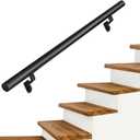 4ft Heavy Duty Aluminum Round Handrail kit with Die Cast Aluminum Brackets, Exterior Wall Mount Handrail Load Capacity 500lbs (Textured Black, 4Ft)