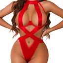 Avidlove Women Lingerie Sexy Bodysuit Strappy Teddy Lingeries One Piece Mini Babydoll with Underwire (Red)