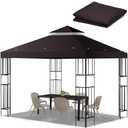 10x10 FT Gazebo Replacement Top, Canopy Replacement Cover Double Tiered for Outdoor BBQ Roof Cover Grill Shelter (Coffee)