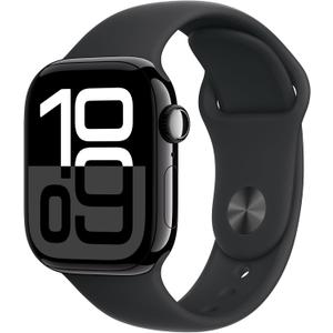 Apple Watch Series 10 [GPS 42mm case] Smartwatch with Jet Black Aluminum Case with Black Sport Band - M/L. Fitness Tracker, ECG App, Always-On Retina Display, Water Resistant