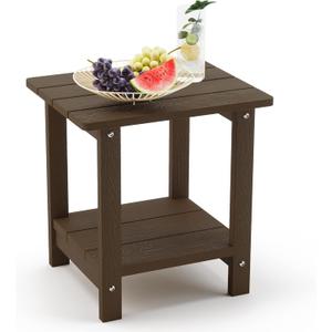 LUE BONA Adirondack Outdoor Side Table, 2-Tier Dark Brown HDPS Patio End Table Weather Resistant,Outdoor Morden Side Table for Patio, Pool, Porch