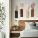 4 Pcs Wood Wall Planter Vase with Artificial Flowers, Farmhouse Boho Wall Hanging Decor for Living Room Entryway Bathroom Bedroom Kitchen Office Home Decoration(24 Pcs,Dried Pampas Grass)