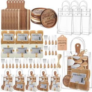 55 Pcs Baby Shower Prizes for Winners 6 Sets Baby Shower Winners Guest Gifts for Adult Cheese Board Cheese Knives Wooden Coasters Towels Thank You Tags Bag for Wedding Bridal(Acacia Wood)