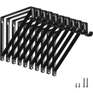 HOME MASTER HARDWARE Heavy Duty Closet Shelf Rod Brackets 10 Pack,Wall Mounted Closet Shelves Support Brace with Hook,10-3/4 in Black Bracket with Screws