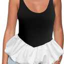 GGYKL Women's Scoop Neck Spaghetti Strap Tank Top Sleeveless Babydoll Peplum Top Bubble Hem Ruffle Shirt Going Out Camisole Black and White, Medium