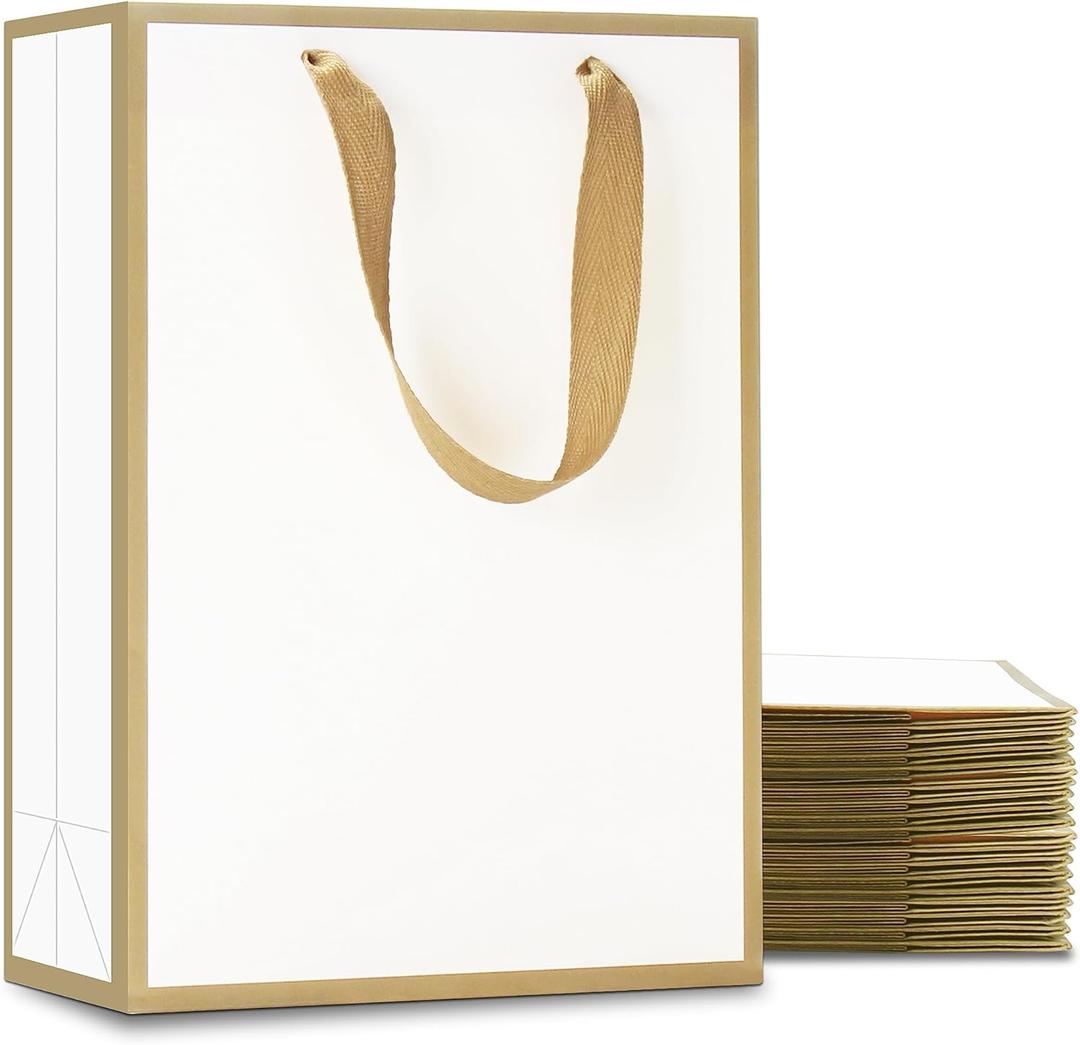 YACEYACE White Gift Bags - Medium Size, 20 Pcs, 8"x4"x10.5", Elegant Paper Bags for Boutique, Party, Wedding, Birthday, Retail