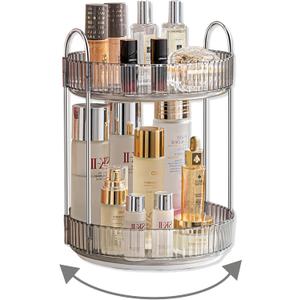 Asayuee 360 Rotating Makeup Organizer for Vanity,Bathroom Countertop Organizer,Spinning Perfume Organizer&Vanity Organizer(Grey-2 Tier)