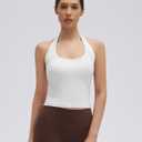 SUUKSESS Women Padded Halter Sports Bra Backless Longline Workout Crop Tank Tops (White, L)