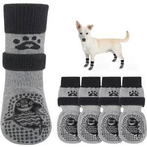 SCENEREAL Dog Socks to Prevent Licking Paws for Hot/Cold Pavement Anti Slip, Dog Shoes for Hardwood Floors, Dog Boots & Paw Protectors with Grippers for Small Medium Large Senior Dogs, Shark XS (Grey Shark(Pack of 4))