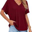 Tankaneo Womens Oversized T Shirts V Neck Loose Fit Rolled Short Sleeve Summer Casual Tee Tops, L/XL