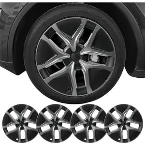 Tesla Model Y Juniper 19 Inch 4 Pcs Wheel Covers - Matte Black ABS Hubcaps with Rim Protectors | Replacement Compatible with 2025 2026 Model Y Juniper, not Compatible with Tesla Y 2021-2024