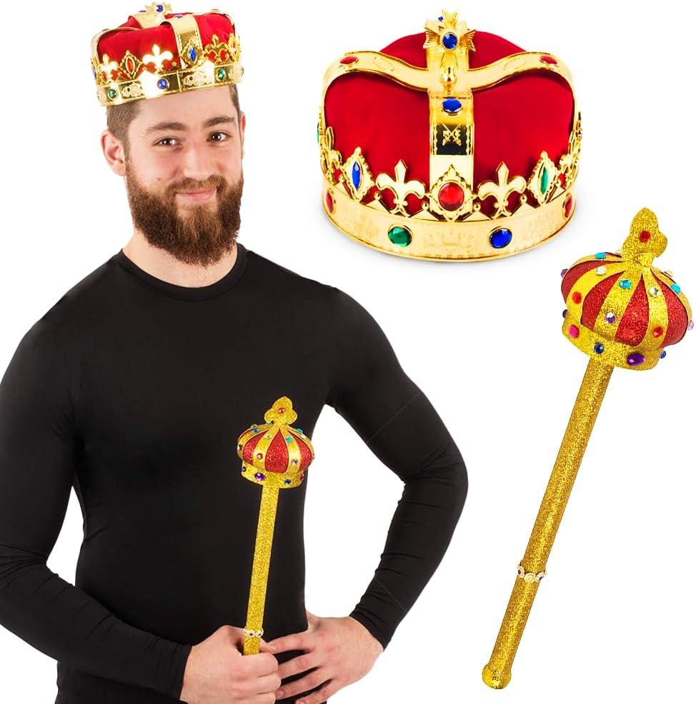 Funny Party Hats Kings Crown - Royal King's Crown and Scepter - Costume Hats - Dress Up Set