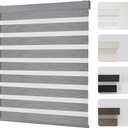 Joydeco Cordless Zebra Blinds for Windows, Dual Layer Light Control Window Blinds with Light-Proof Aluminum Cover, Free-Stop Roller Shades for Home & Office (Grey,35" W x 75" H)