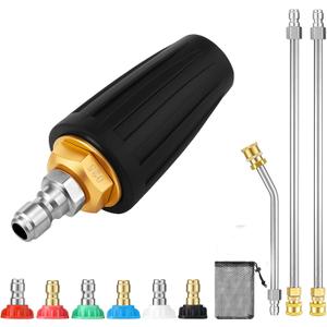 Turbo Nozzle Pressure Washer, 4000PSI Nozzles with Extension Wand & 6PCS Spray Tips 360 Rotating Pressure Washer Turbo Nozzle for Garden Gutter Car Washing(4.0GPM)