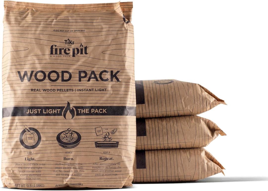TIKI Wood Pellet Pack 4-Pack Wood Pellets for Smokeless Fire Pits, Easy-to-Use Fire Pit Fuel for Outdoor Heating & Camping, 30+ Minute Full Flame Fire, Made in The USA