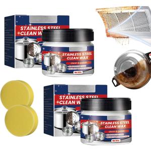 2PCS Stainless Steel Clean Wax, Magical Nano-Technology Stainless Steel Cleaning Paste, Stainless Steel Cleaner and Metal Polish, 3 In 1 Stainless Steel Wax Cleaner for Grease, Oven, Sink