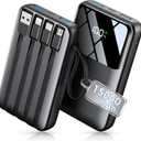 Power Bank, 15000mAh Portable Charger with Built in Cable, 22.5W Fast Charging, 6 Outputs, Slim Travel Essential Battery Pack with LED Display, Compatible with iPhone 17/16/15/14/13, iPad Black