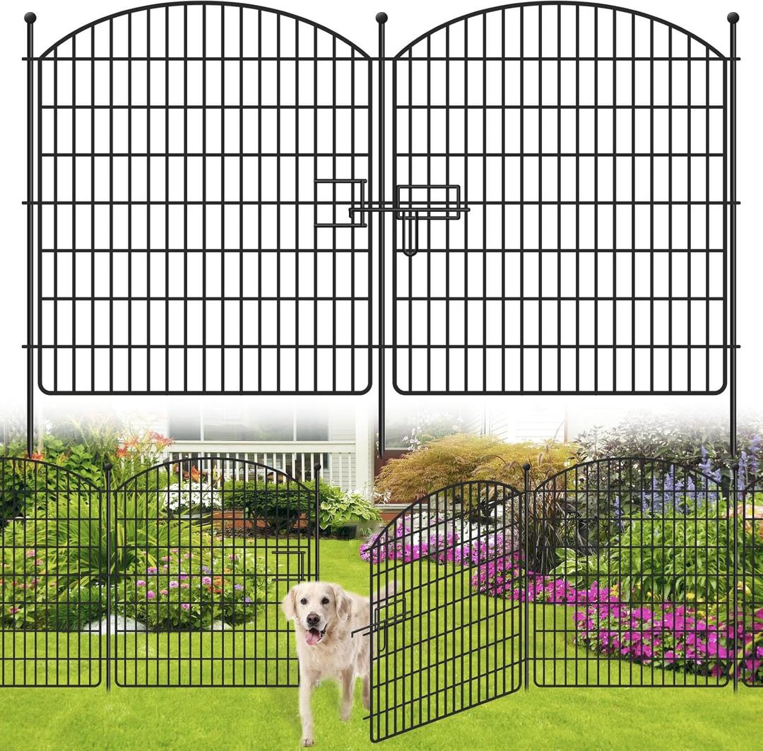 16 Panels No Dig Garden Fence with Gate, 32in x 38.6ft Decorative Dog Fence Outdoor for Yard, Tall Animal Barrier Fence Rustproof Metal Wire Garden Edging Border, Temporary Fence for Outdoor, Patio