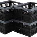 15 L Plastic Collapsible Crates, Stackable Folding Crates, 4 Packs (Black and Deep Grey)