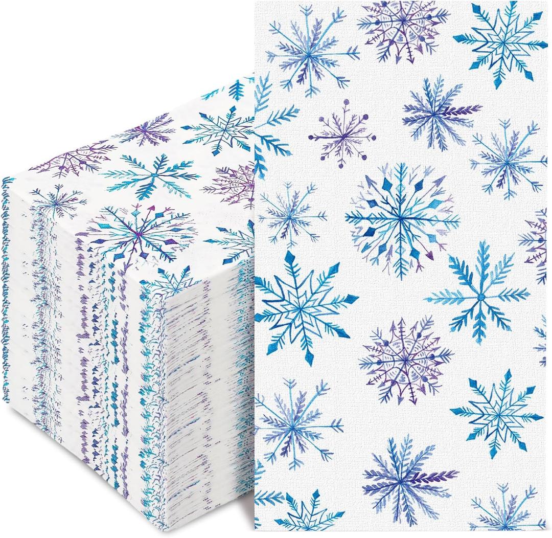 80Pcs Christmas Snowflake Guest Napkins Disposable Blue Purple Snowflake Paper Napkin Xmas Decorative Dinner Hand Napkin Towel for Christmas Winter Holiday Party Supplies, 13 x 15.7 inch