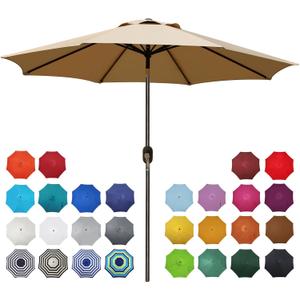 Blissun 9' Outdoor Patio Umbrella, Outdoor Table Umbrella, Yard Umbrella, Market Umbrella with 8 Sturdy Ribs, Push Button Tilt and Crank (Tan)