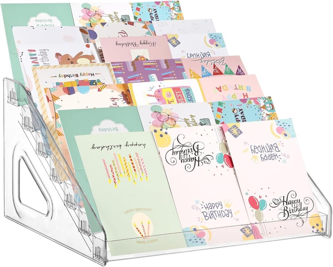 7 Tier Acrylic Greeting Card Display Stand Portable Display Rack Storage Sticker Organizer Stamp Postcard Mail Greeting Card Holder Portable Display Rack Holder for Retail Counter Desk