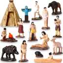 Hiawbon 15Pcs American Indian Figurines Set, Miniature Indian Figurines with Accessories, Resin American Indians Figures Play Figure Playsets for 3+ Years Old