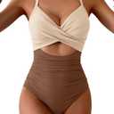 Eomenie Women's One Piece Swimsuits Tummy Control Cutout High Waisted Bathing Suit Wrap Tie Back 1 Piece Swimsuit L