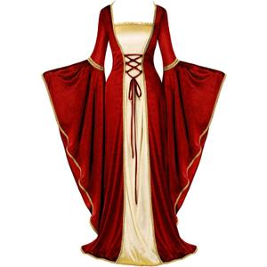 Spooktacular Creations Renaissance Costume Women, Velvet Medieval Dress for Women, Irish Renaissance Dress for Halloween (Large, Red)