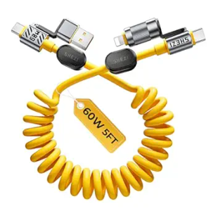 2025 4-in-1 USB C to Lightning Cable, 240W Fast Charging& Data Transfer, CarPlay& Android Auto Support,Multi Charger Cord Combo Lightning/Type C/USB A Port for iPhone iPad,5FT Yellow