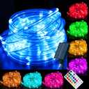 18 Colors 33FT Solar Rope Lights Outdoor Waterproof LED, Color Changing 100 LED Rope Lights Blue Green Pink Fairy String Tube Lights Remote Timer for Trampoline Garden Fence Tree Party Christmas Decor