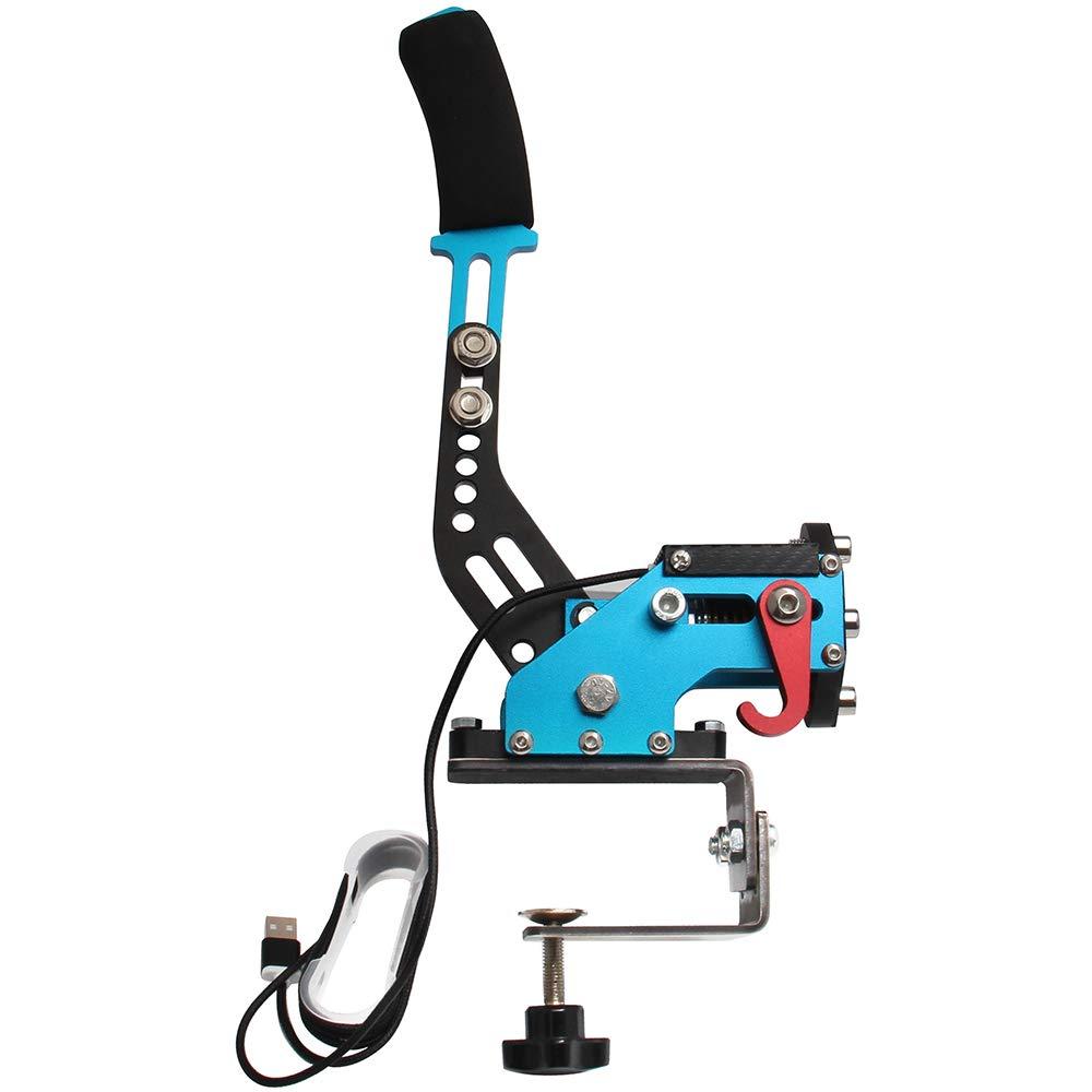 YESHMA 64 Bit USB Handbrake with Clamp PC Handbrake & Non-Contact Plus Hall Sensor Compatible With G25/27/29/920 T500 T300,Professional Gaming Peripherals using for Racing Games(Blue With Clamp)