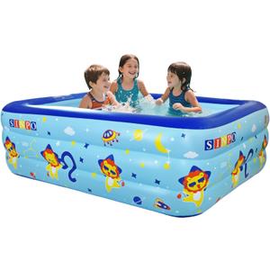 Inflatable Kiddie Swimming Pool for Kids, 70"x45"x20", Thickened Durable Above Ground Blow Up Family Pool with Bottom Bubble Layer for Outdoor Garden Backyard Summer Water Party