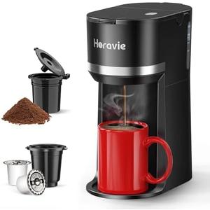 Horavie Mini Single Serve Coffee Maker for K Cup and Ground Coffee, Fast Brew One Cup Coffee Machine with Descaling Reminder and Water Window, 6 to 12 oz. Brew Sizes, Black