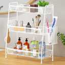 VITVITI 3-Tier Bathroom Organizer Countertop, Metal Wire Mesh Bathroom Counter Organizer Storage with Basket Hooks, Vanity Tray Shelf, Kitchen Spice Rack (White)