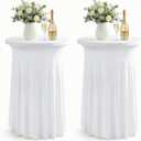 ArtSocket 2-Pack White Spandex Cocktail Table Covers, Stretch Fitted High Top Highboy Tablecloths with Ruffle Skirt, Wrinkle-Resistant, for Wedding Banquet Party Bar Tables (32" Dia x 43" H)