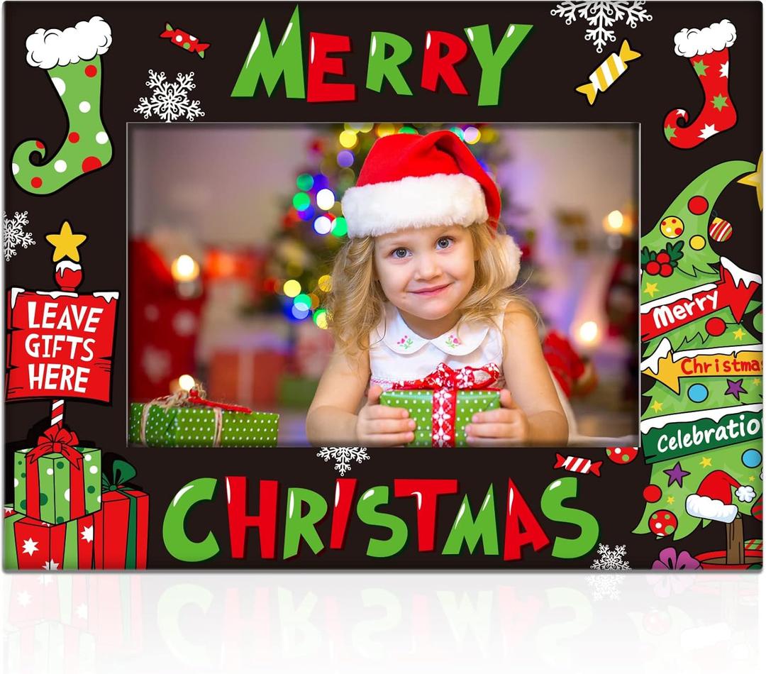 party greeting Merry Christmas Ceramic Photo Frame Winter Decorations Holiday Gifts Horizontally Used Christmas Gift 4x6inch Frame Suitable for Desktop Use(Black Merry Christmas)