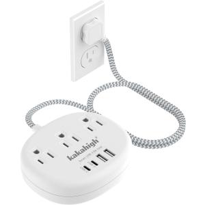 Small Extension Cord with USB C - 5 FT Short Extension Cord, 1625W 3 Prong Power Strip with 3 AC Outlet 4 USB (24W/4.8A), Bedside Charging Station for Home Office Dorm Room Essentials