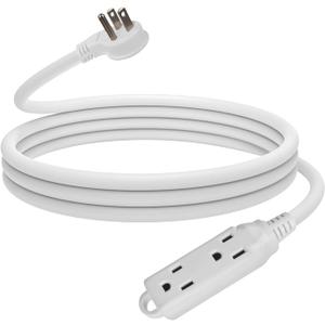 EP Low Profile 10 Ft Flat Plug Extension Cord - 16 AWG 3 Prong Grounded Cable with 3 Outlets, Perfect for Indoor Use, White, UL Listed