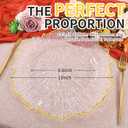 100Pcs Clear Charger Plates Bulk Wedding - 13" Premium Plastic Ruffled Gold Rim Chargers with Flora Reef Design，Decorative Dinner Charger Plates for Events & Parties
