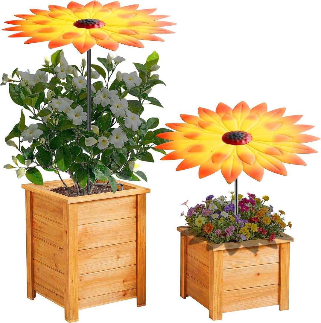 Axcoix 2 Pack Metal Plant Umbrellas for Outdoor Plants, 12" Realistic Flower Design Garden Plant Umbrella Shade, Decorative Sun Shade Disk for Plants, Potted Plants, Garden Beds