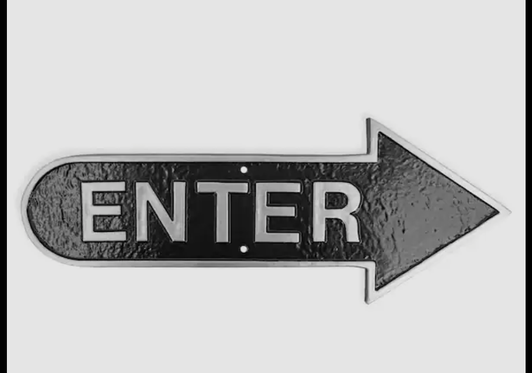 6" x 15.5" Right Arrow Enter Statement Plaque Sign - Black/Silver