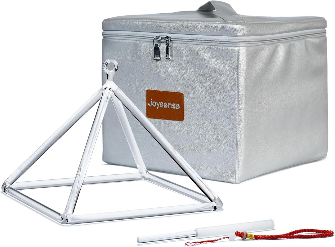 Clear Quartz Crystal Singing Pyramid 10 inch With Crystal Singing Bowl Striker and Carrying Case